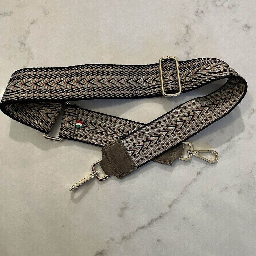 Italian Crossbody Bag Shoulder Strap Replacement tan leather & multicolor fabric